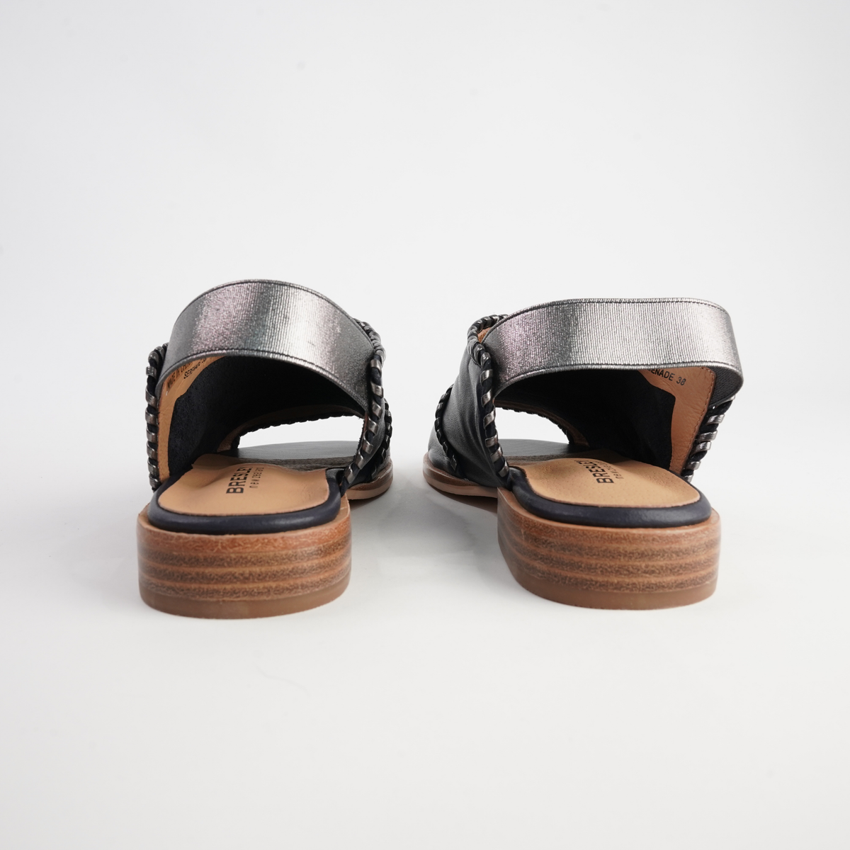 Serenade Navy/ Pewter Leather Sandals - BRESLEY | Shouz