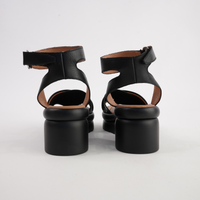 Menta Black Leather Wedges