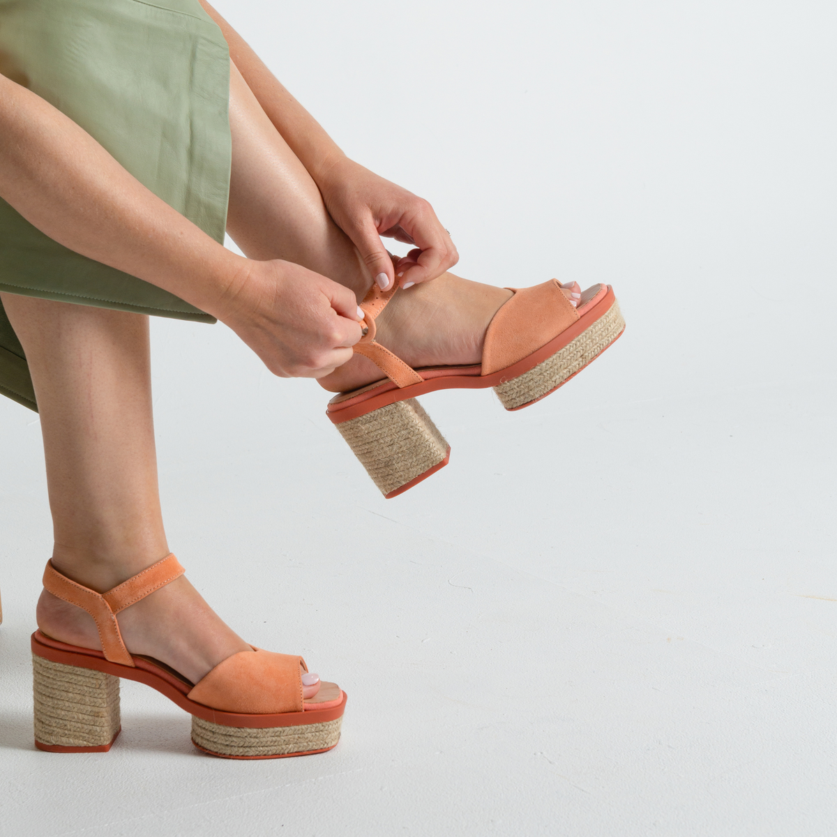 Prinia Macaron Suede Leather Espadrille Heels - GAIMO | Shouz