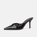 Karey Black Patent Croc Leather High Heels