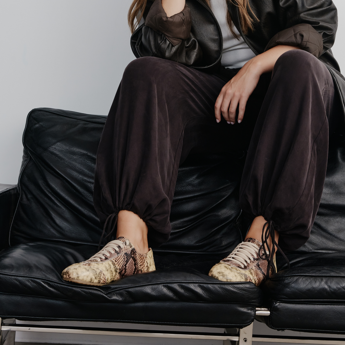 Quinn Natural Multi Snake Leather Sneakers - ALFIE AND EVIE | Shouz