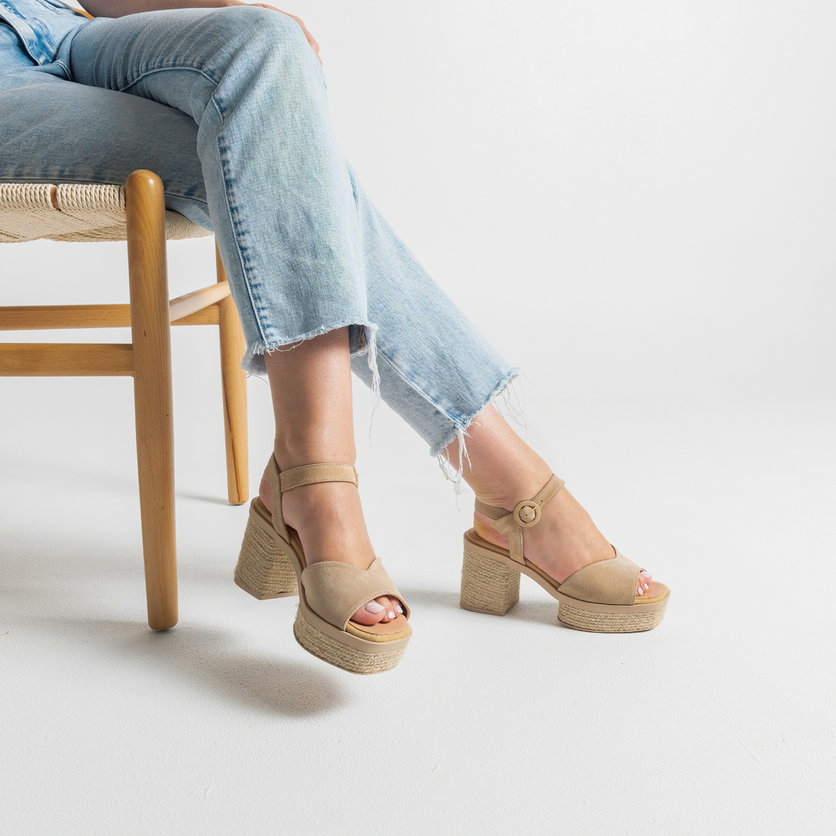 Prinia Camello Suede Leather Espadrille Heels - GAIMO | Shouz
