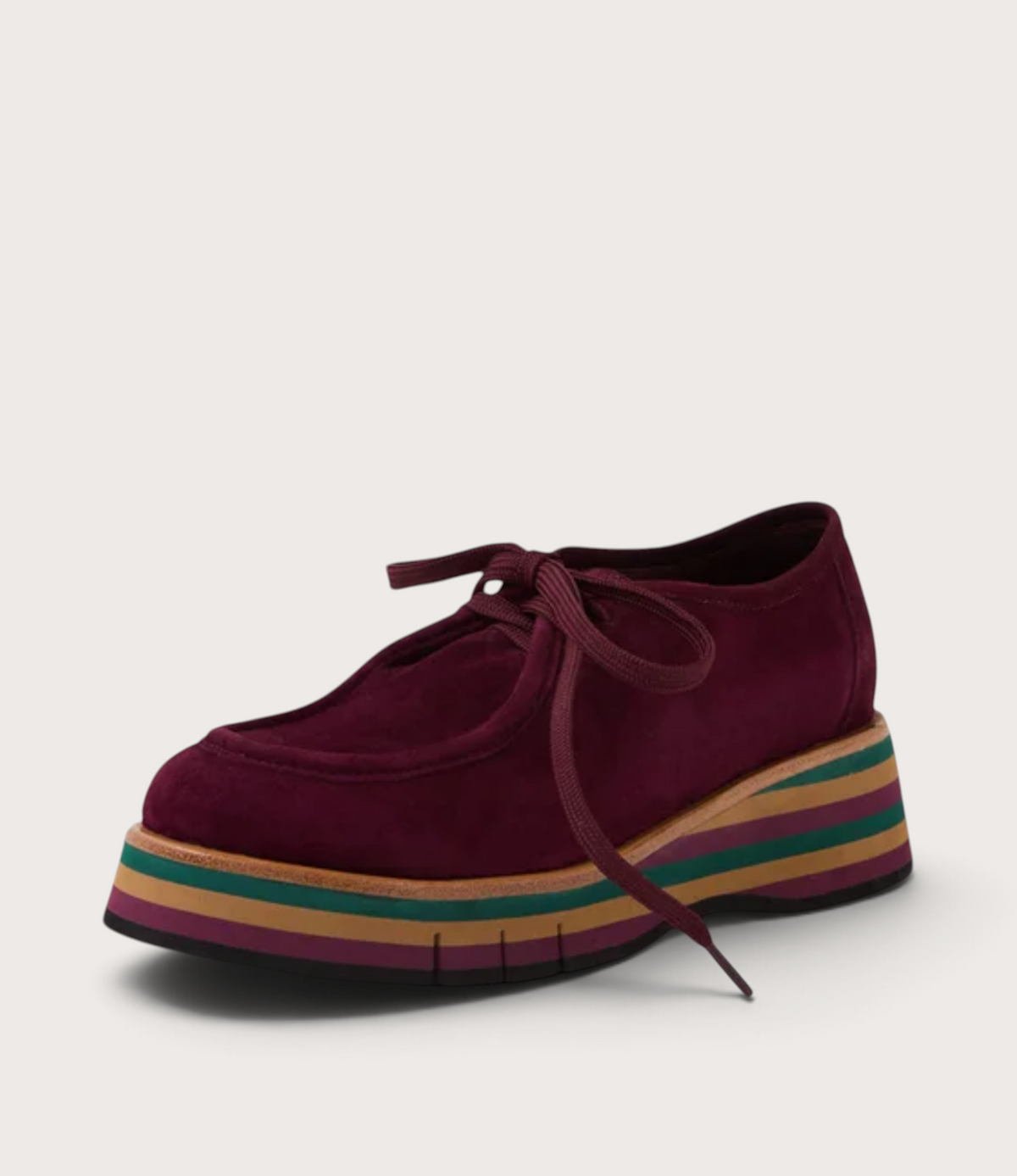 Gnota Burgundy Suede/ Forest and Tan Multi Sole Flats