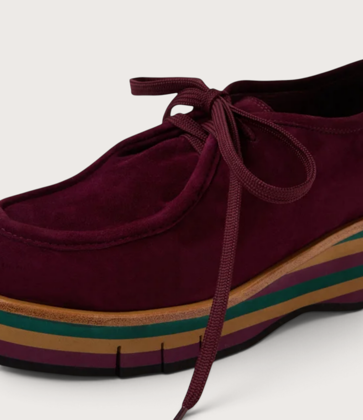 Gnota Burgundy Suede/ Forest and Tan Multi Sole Flats