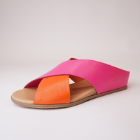 Harli New Orange/ Hot Pink Leather Slides