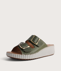 Solena Dark Olive Leather Slides