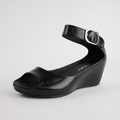 Sangria Black Leather Wedges