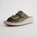 Solena Dark Olive Leather Slides