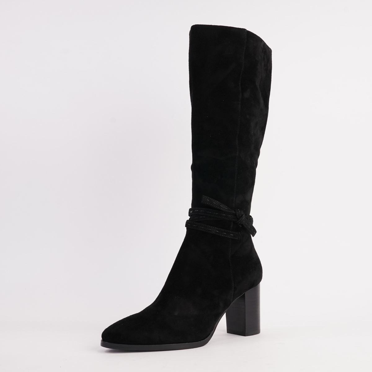Amirie Black Suede/ Black Heel Knee High Boots - DJANGO AND JULIETTE | Shouz