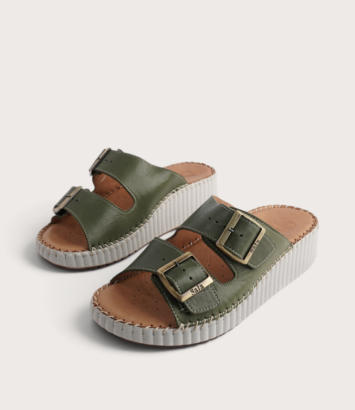 Solena Dark Olive Leather Slides