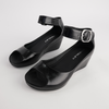 Sangria Black Leather Wedges