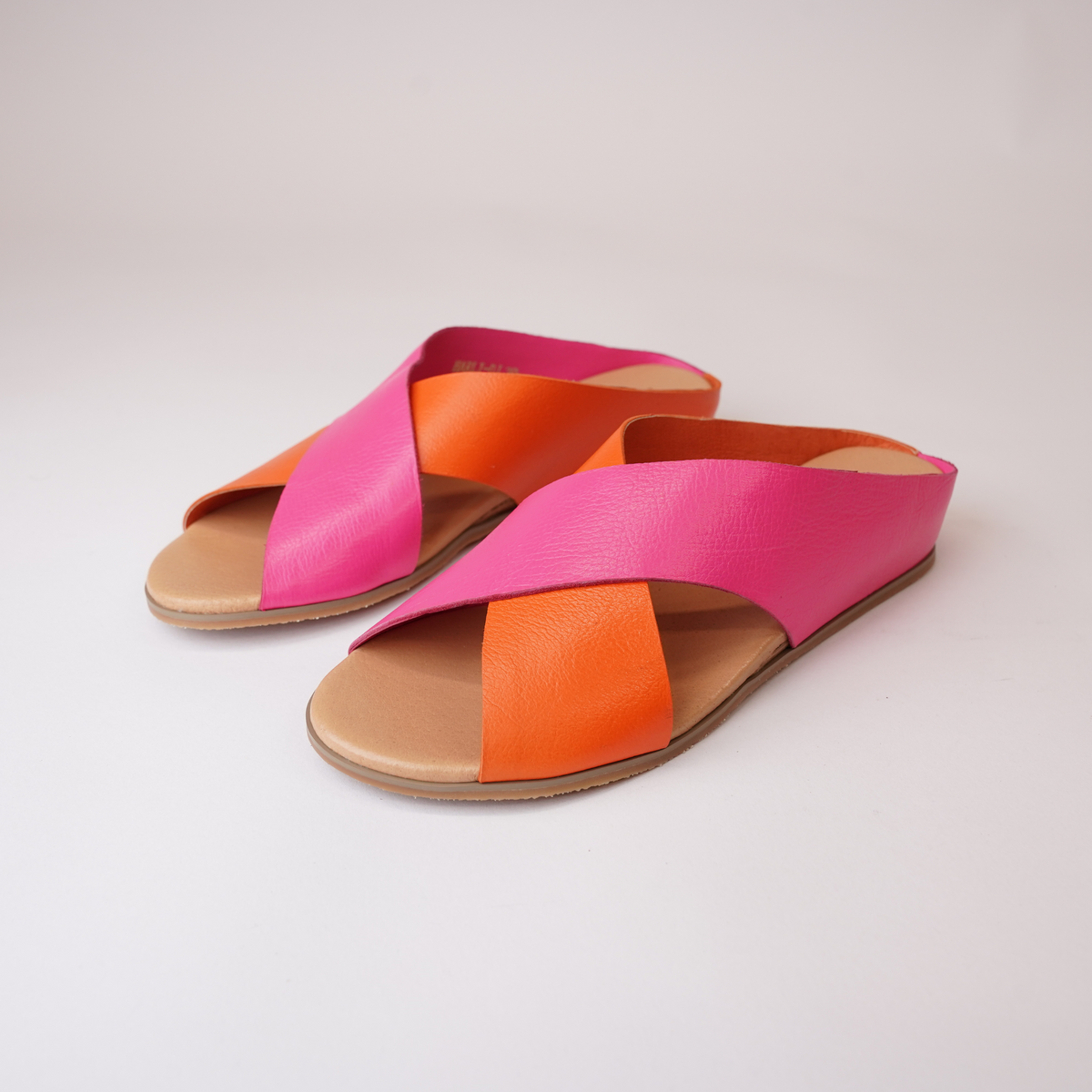 Harli New Orange/ Hot Pink Leather Slides