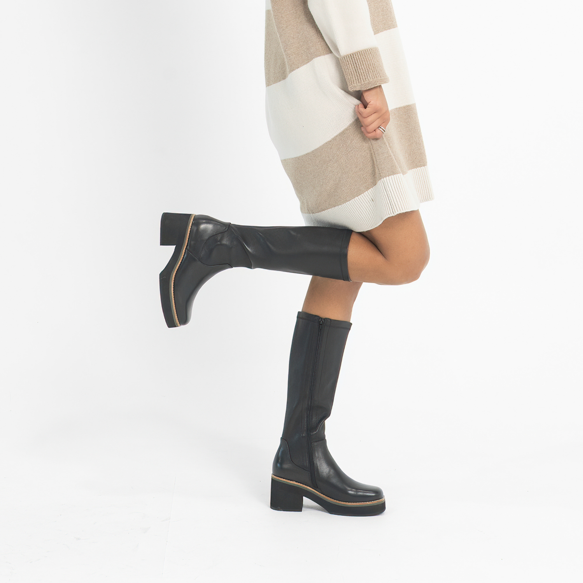 Bellame Black Leather Knee High Boots - TAMARA LONDON | Shouz