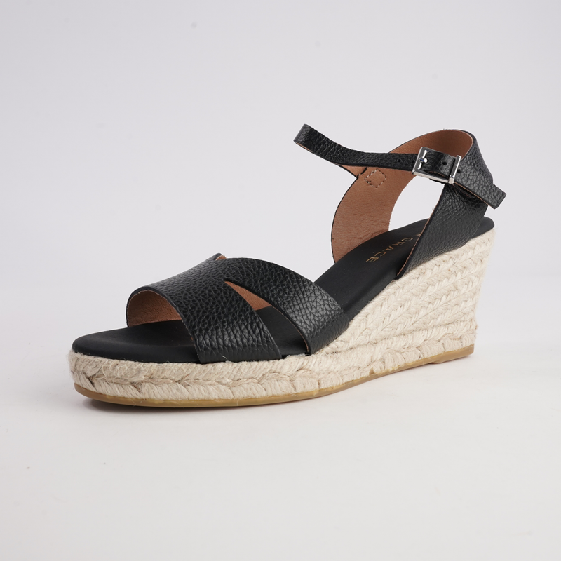Remi Doya Negro Leather Espadrille Wedges