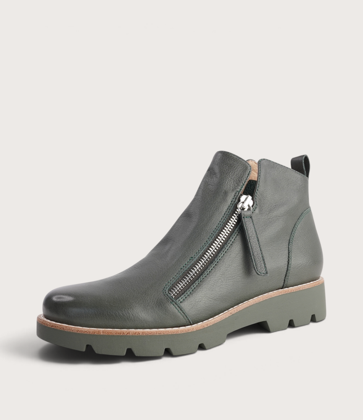 Dottiz Olive Leather/ Olive Sole Ankle Boots