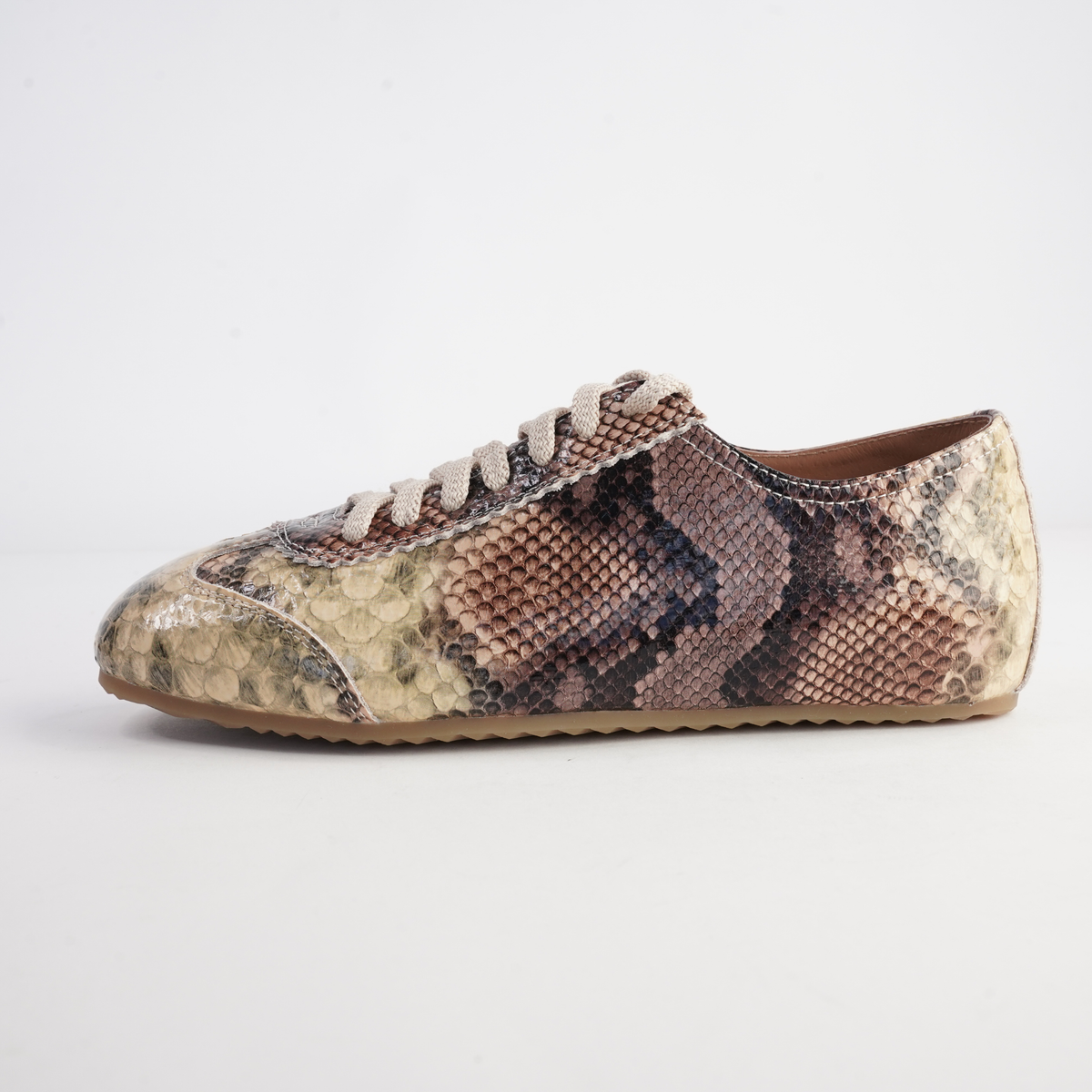 Quinn Natural Multi Snake Leather Sneakers - ALFIE AND EVIE | Shouz