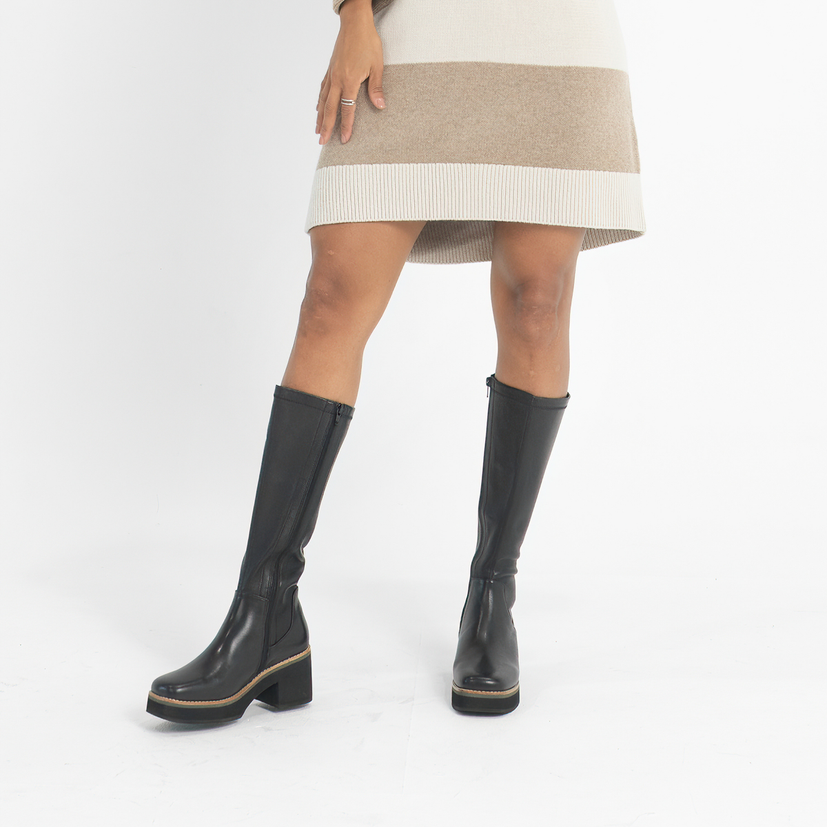 Bellame Black Leather Knee High Boots