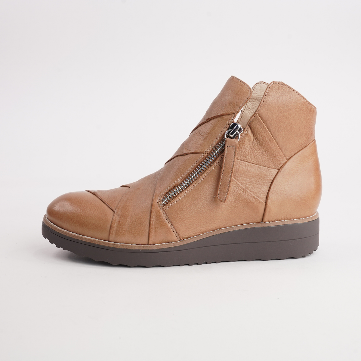 Omeah Dark Tan/ Choc Sole Leather Ankle Boots