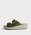 Solena Dark Olive Leather Slides