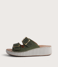 Solena Dark Olive Leather Slides