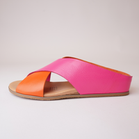 Harli New Orange/ Hot Pink Leather Slides