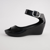 Sangria Black Leather Wedges