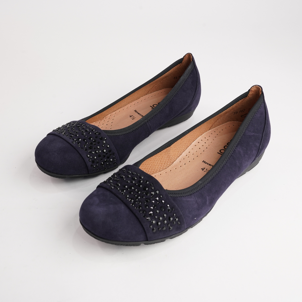 Greta Navy Suede Leather Ballet Flats - GABOR | Shouz