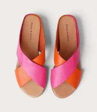 Harli New Orange/ Hot Pink Leather Slides
