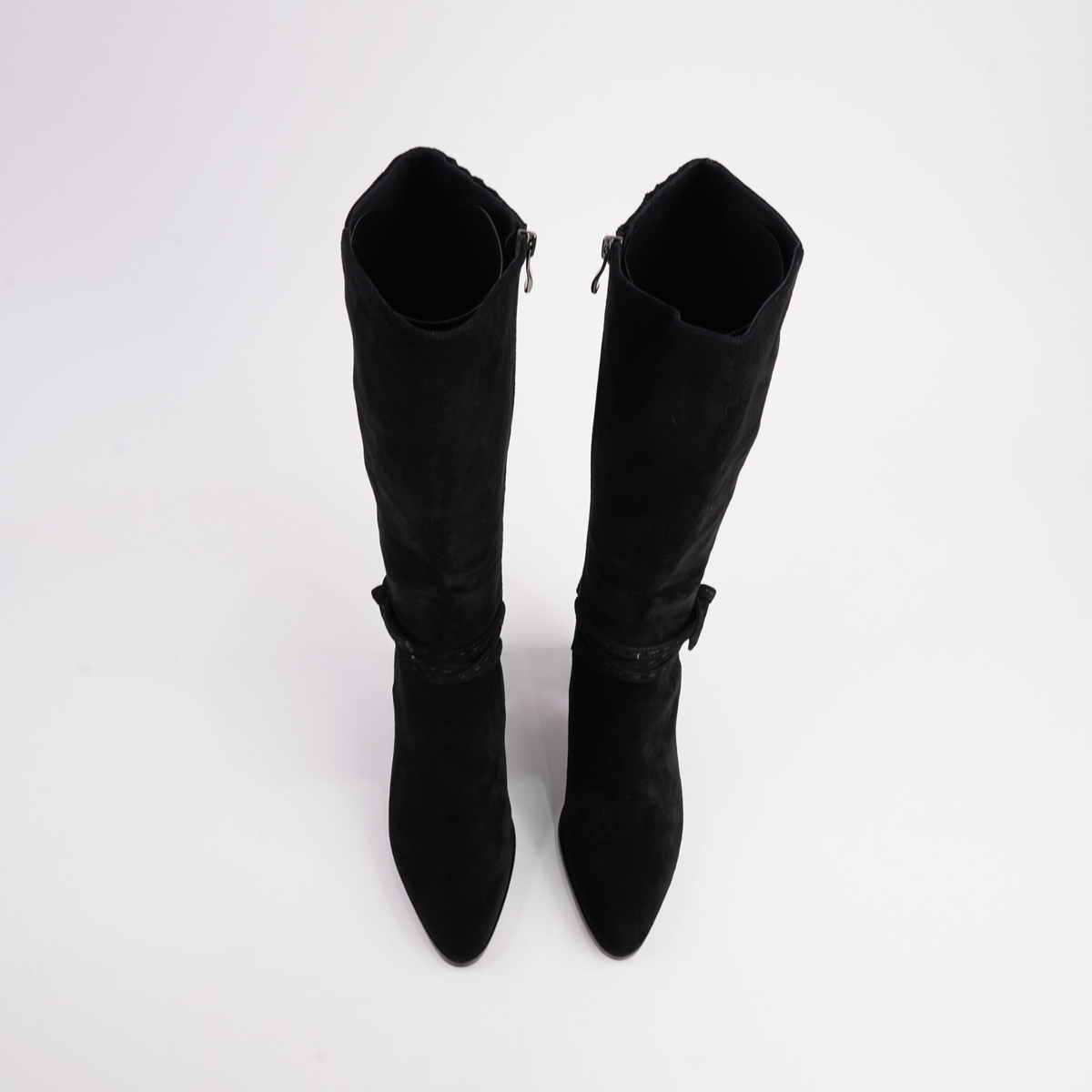 Amirie Black Suede/ Black Heel Knee High Boots - DJANGO AND JULIETTE | Shouz