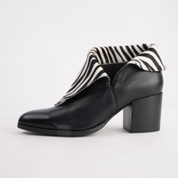 Zenon Black Leather/ Black and White Zebra Pony Ankle Boots - DJANGO AND JULIETTE | Shouz
