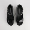 Sangria Black Leather Wedges