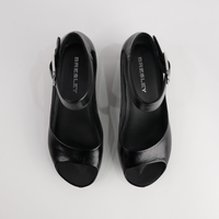 Sangria Black Leather Wedges