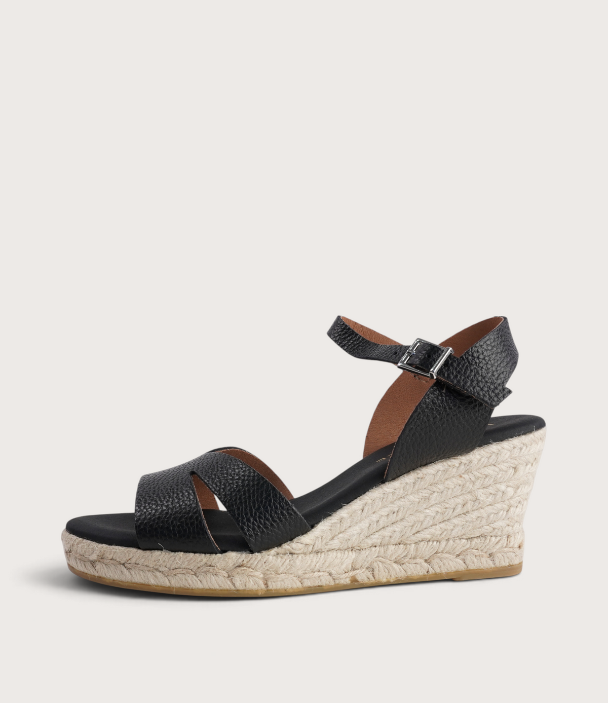Remi Doya Negro Leather Espadrille Wedges