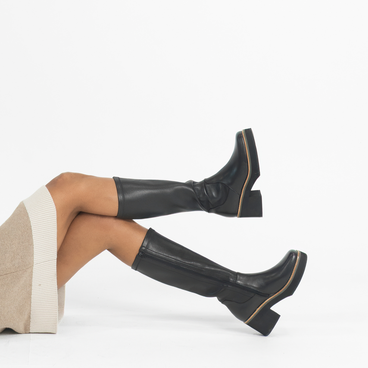 Bellame Black Leather Knee High Boots - TAMARA LONDON | Shouz