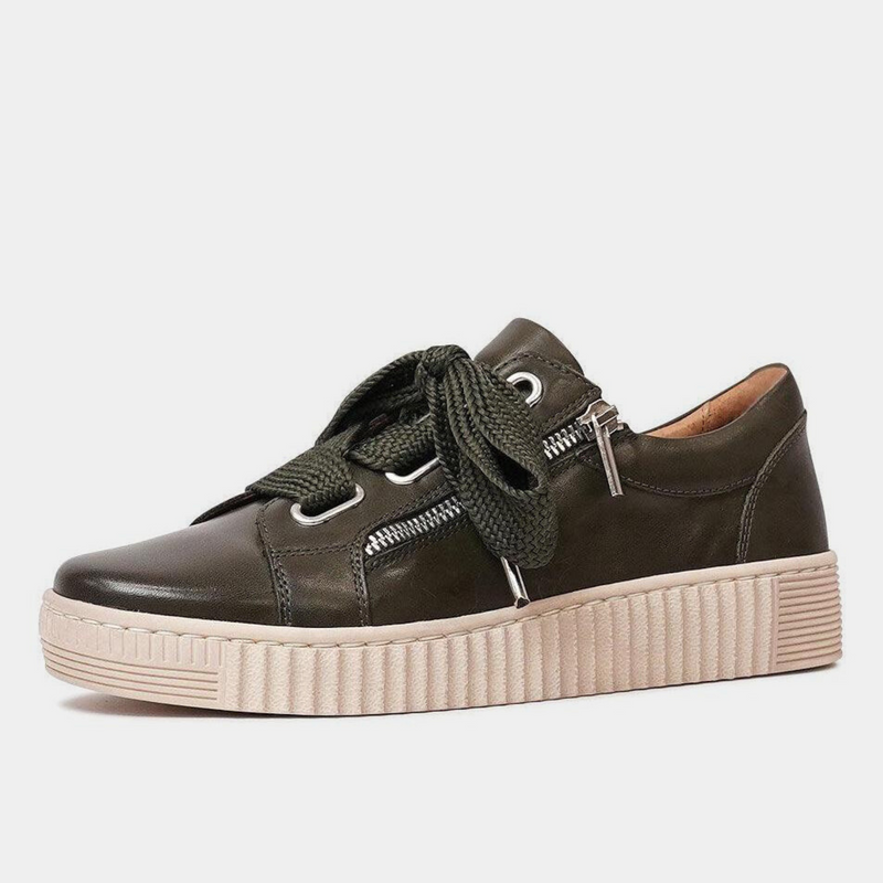 Jovi Dark Olive Leather Sneakers