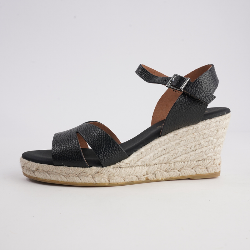 Remi Doya Negro Leather Espadrille Wedges