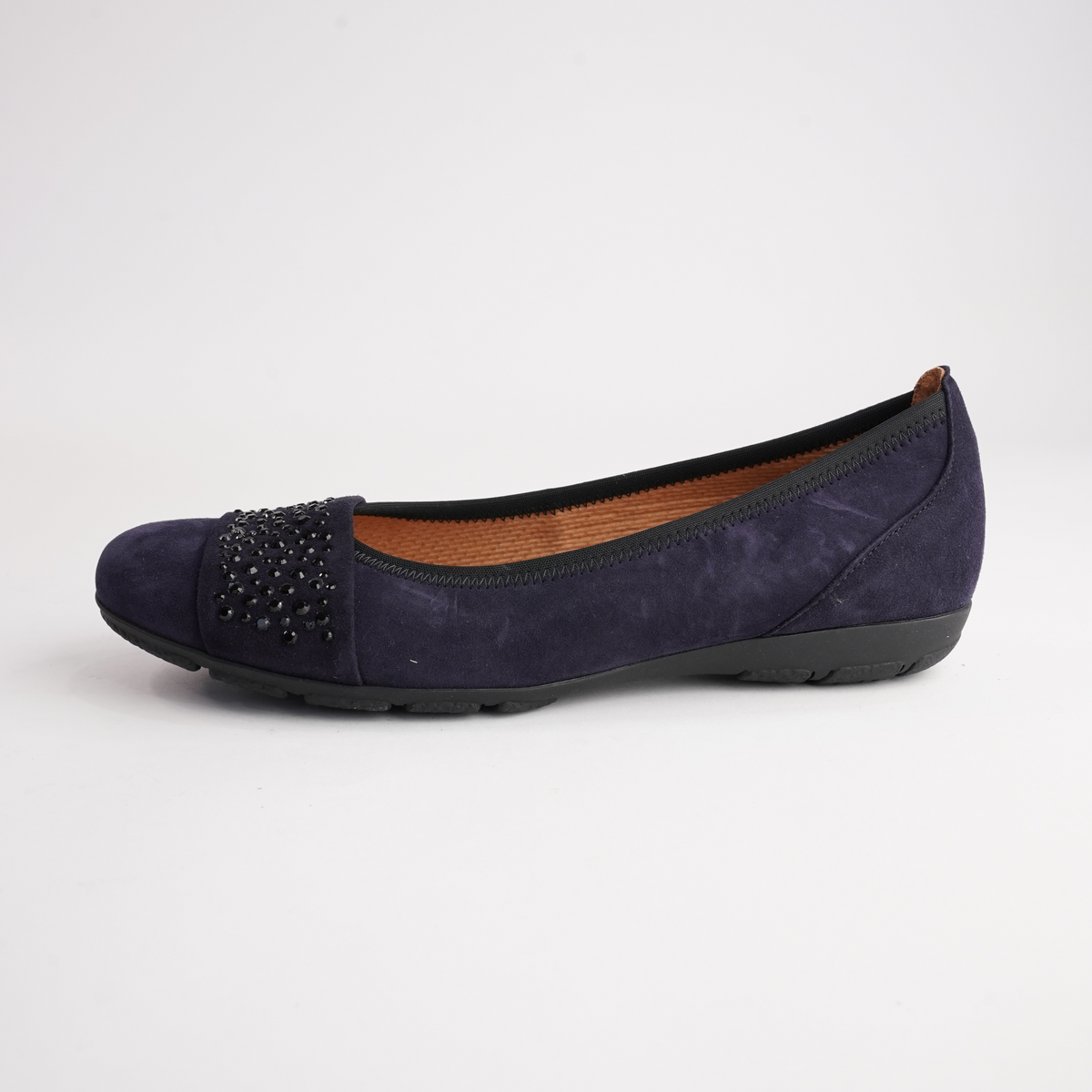 Greta Navy Suede Leather Ballet Flats - GABOR | Shouz
