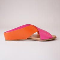 Harli New Orange/ Hot Pink Leather Slides