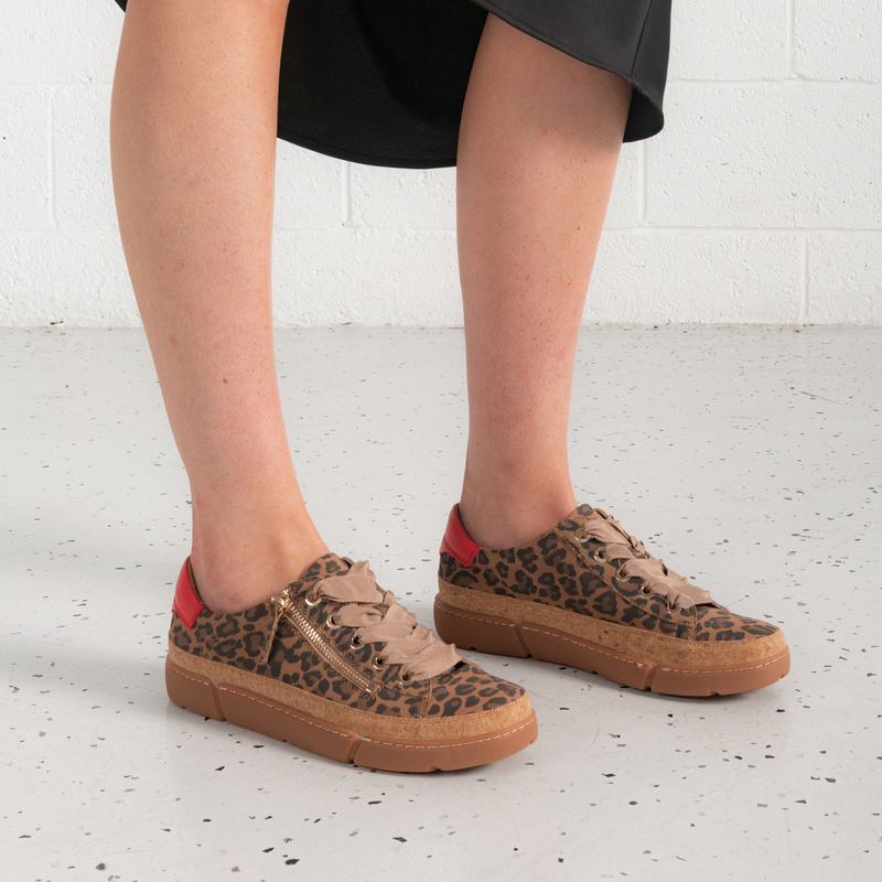 Torayne Camel Leopard Suede/ Red Multi Leather Sneakers