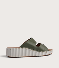 Solena Dark Olive Leather Slides