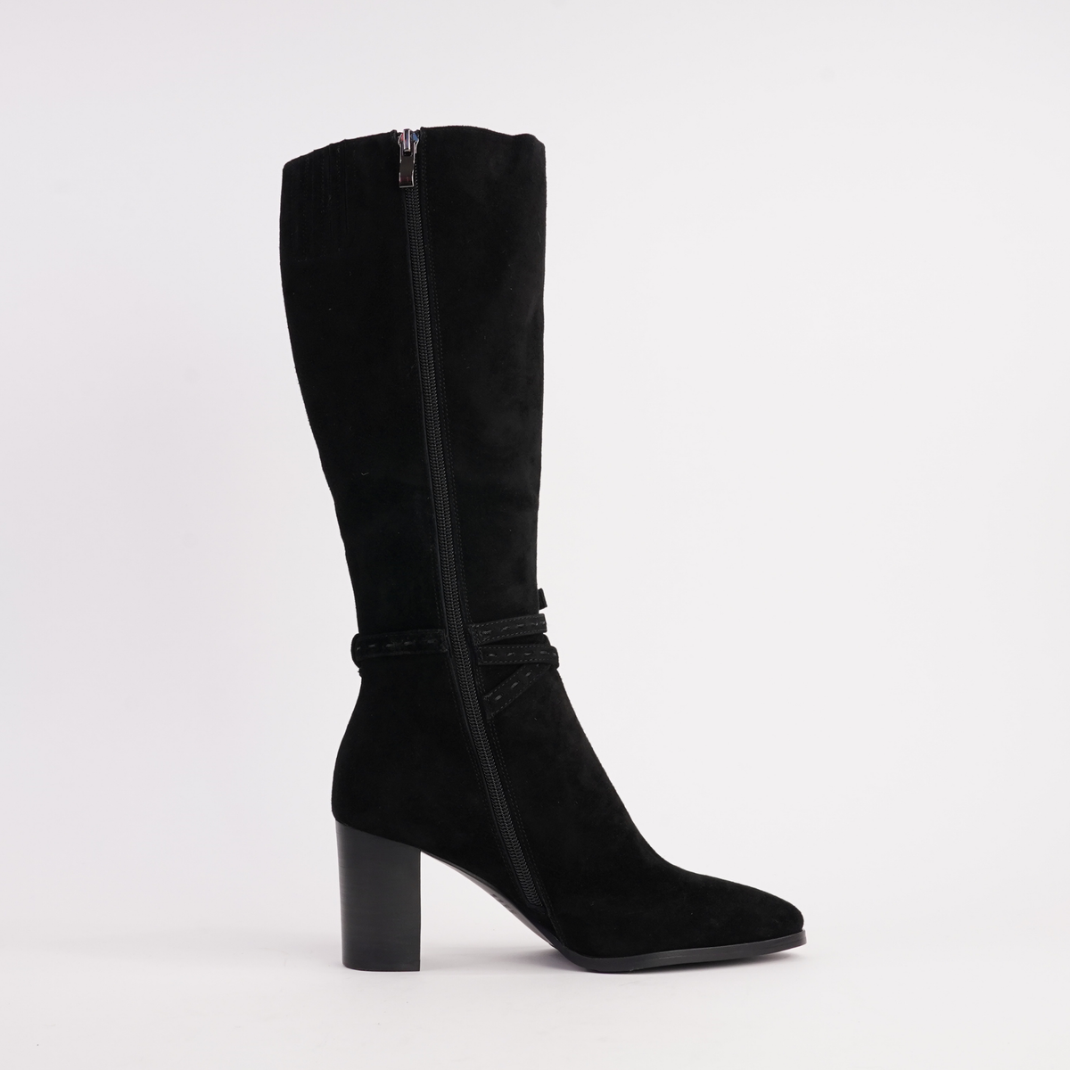 Amirie Black Suede/ Black Heel Knee High Boots - DJANGO AND JULIETTE | Shouz