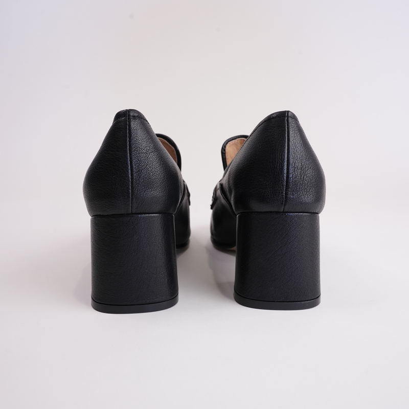 Kendill Black Leather Heeled Loafers