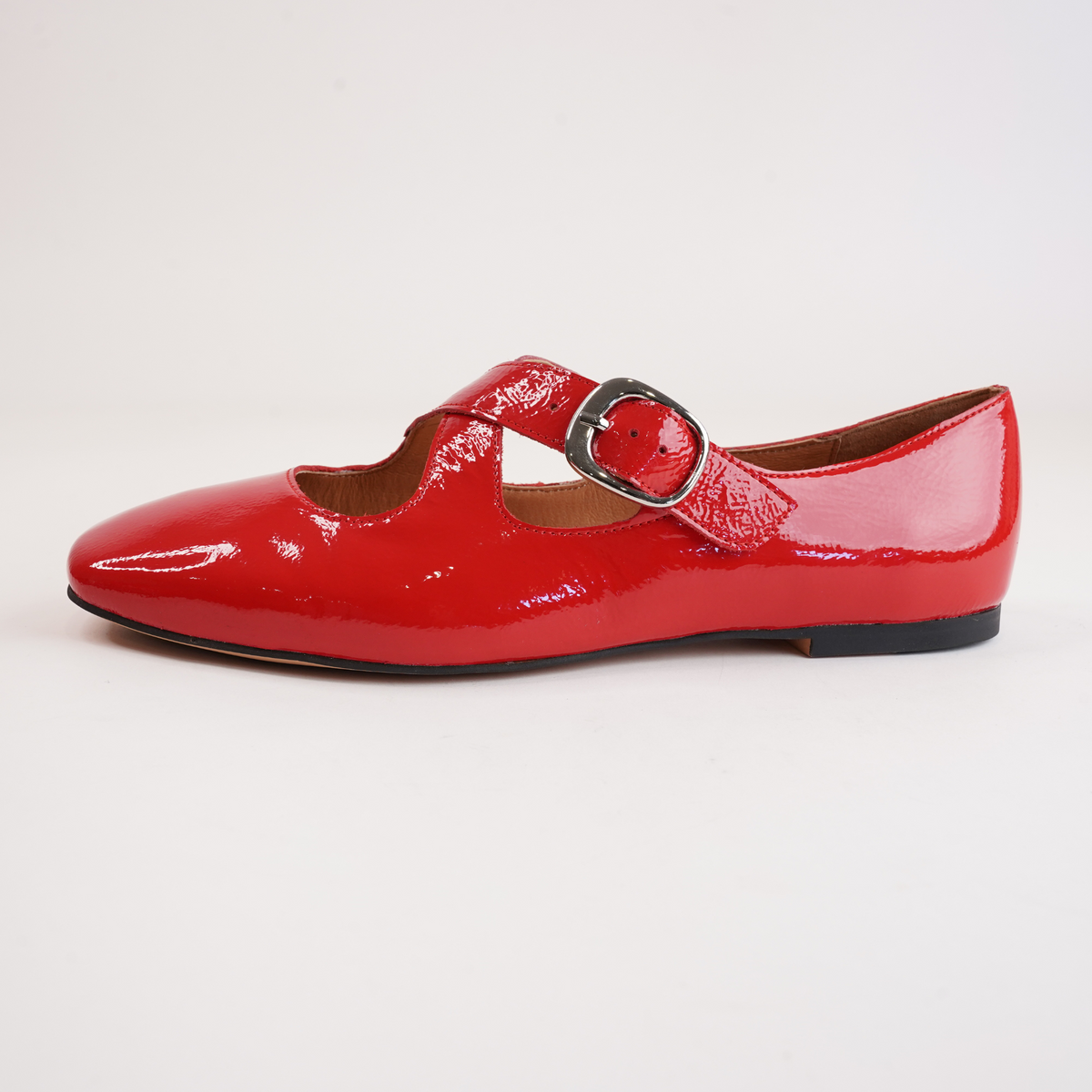 Nowa Red Crinkle Patent Leather Flats - MOLLINI | Shouz