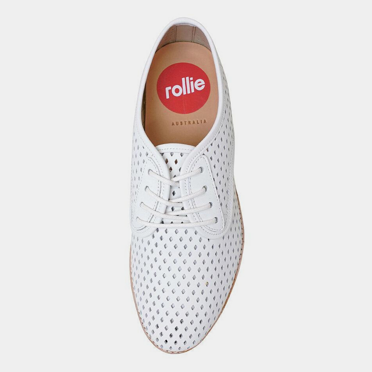 Derby Punch White Leather Lace Up Flats - ROLLIE | Shouz