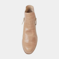 Ohmyes Latte Croc Leather Ankle Boots