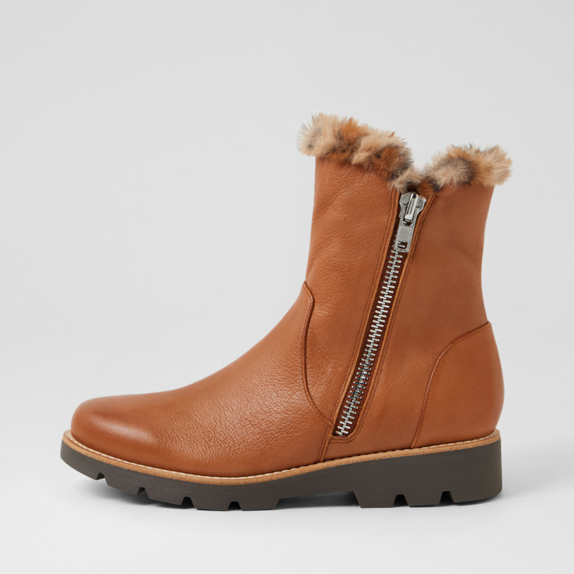 Dlinga Drambuie Leather/ Tan Leopard Fur Boots - DJANGO AND JULIETTE | Shouz