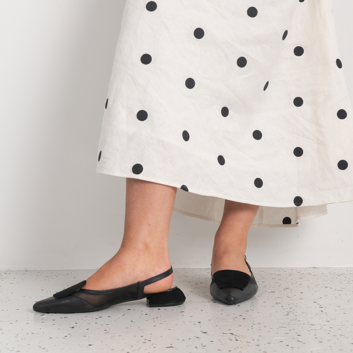 Vivienne Black Leather/ Black Mts Suede Flats - WITH GRACE | Shouz