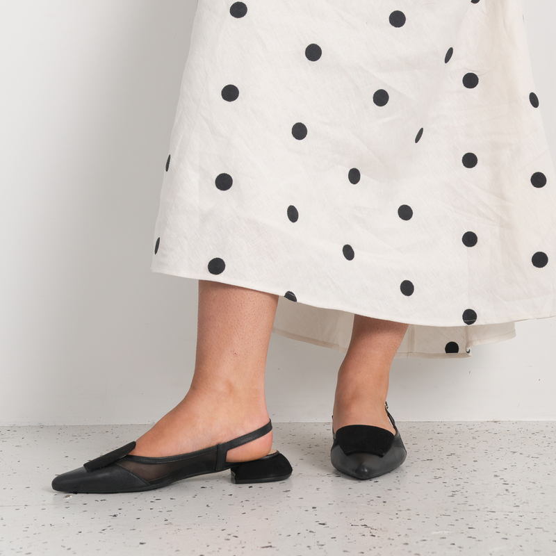 Vivienne Black Leather/ Black Mts Suede Flats