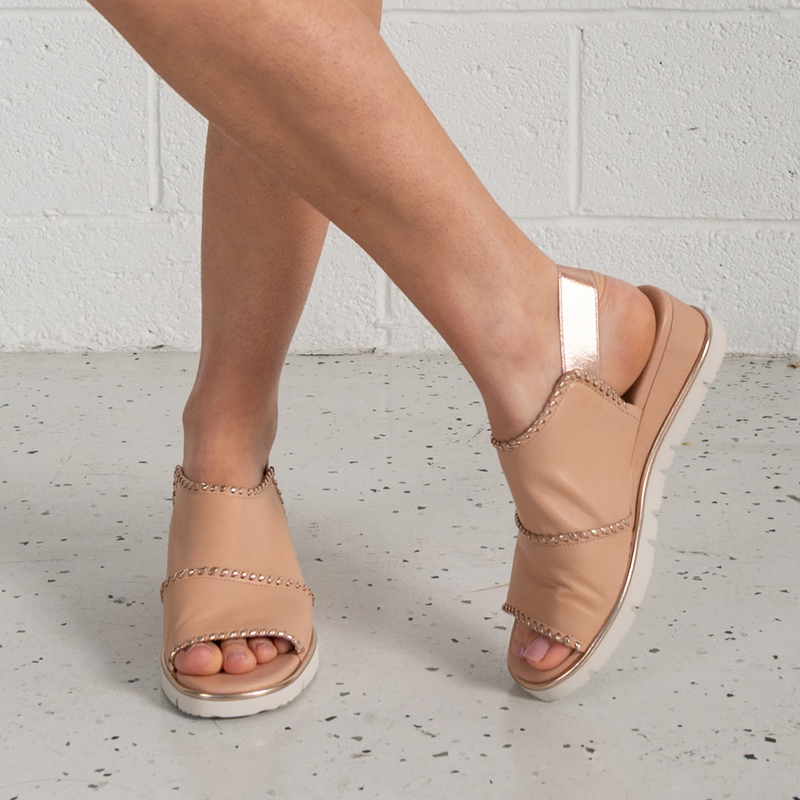 Sigma Powder/ Rose Gold Leather Sandals