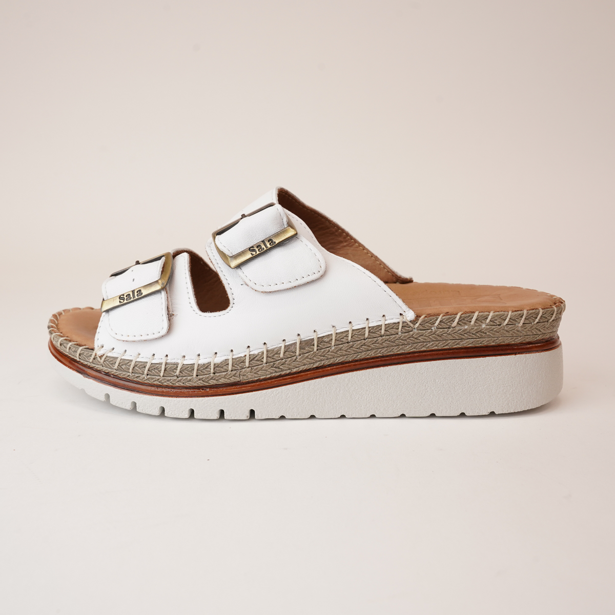 Oasis White Leather Slides - SALA | Shouz